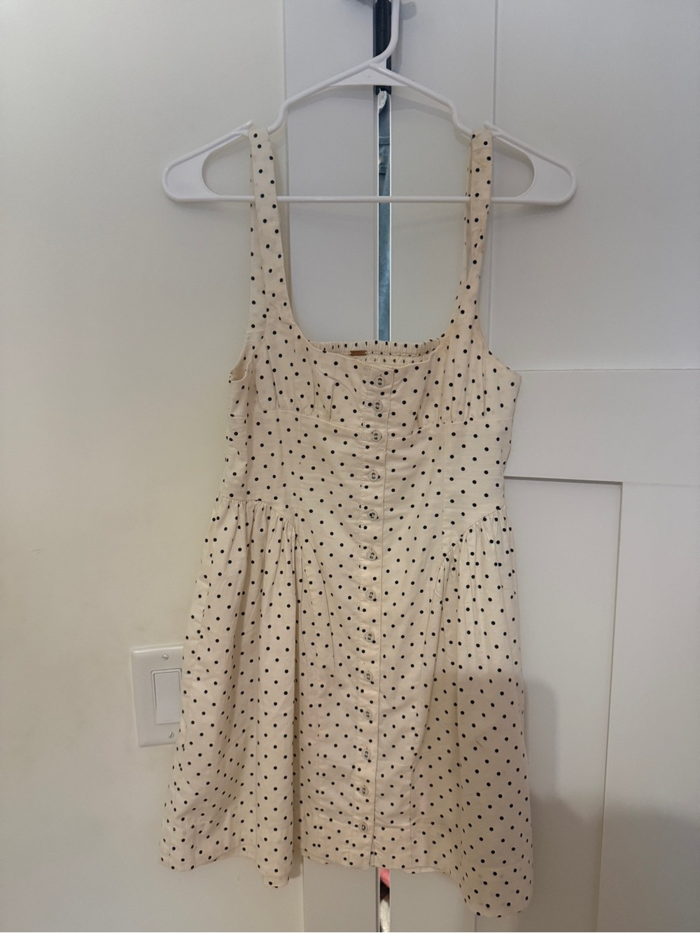 Free People Polka Dot Button-Front Cream Sundress